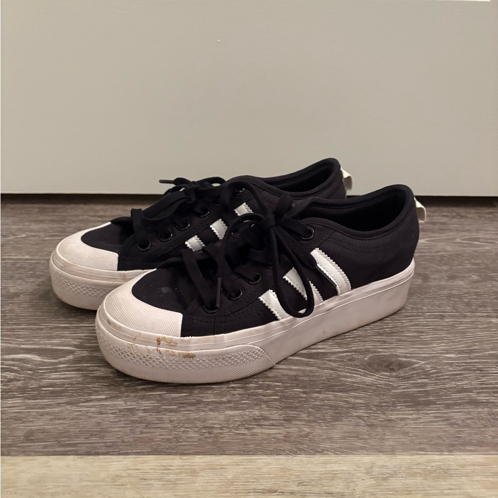 Adidas Women's Black and White Platform Sneakers